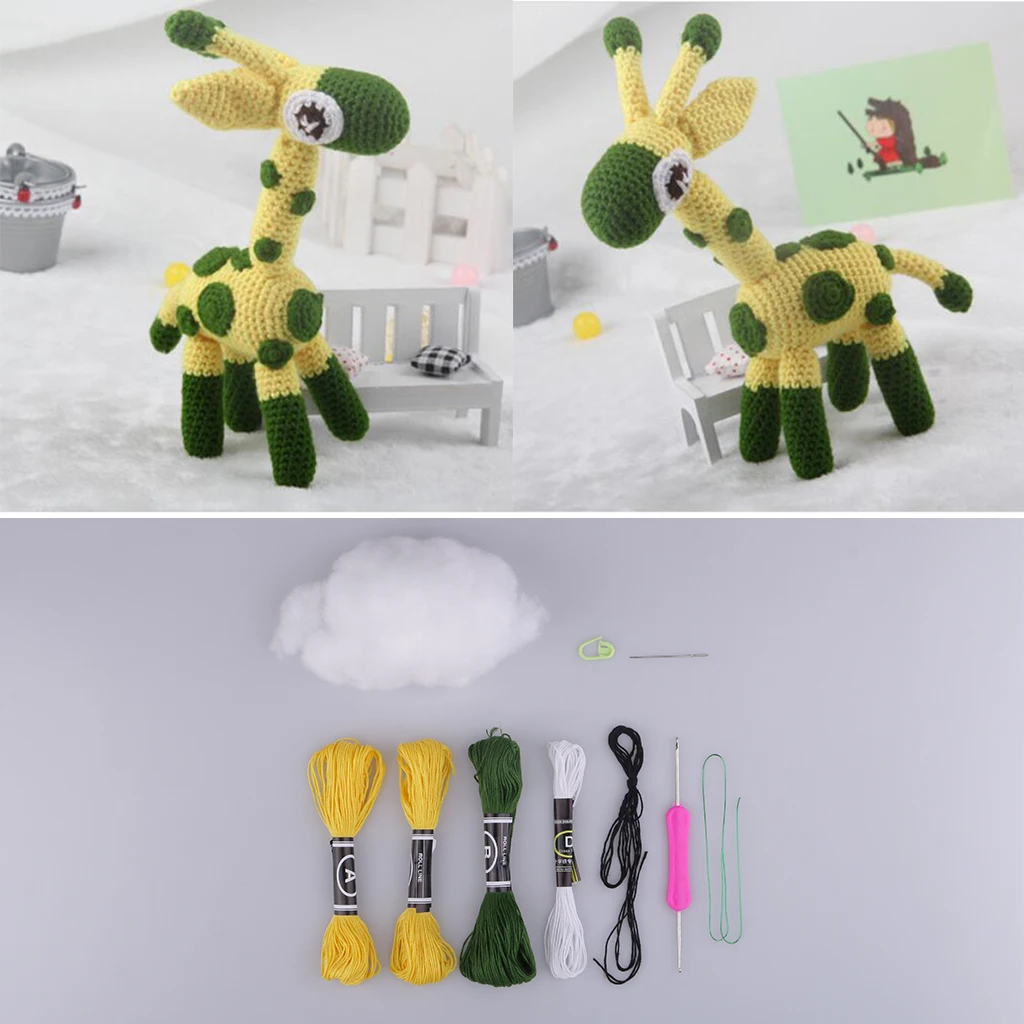 3D Giraffe Crochet Doll Kit for Kids Children Learn to Knitting Stuffed Toy