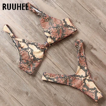 

RUUHEE Sexy Bikini Swimsuit Swimwear Women 2019 Brazilian Bikini Set Padded Leopard Snake Printed Bathing Suit Push Up Biquini