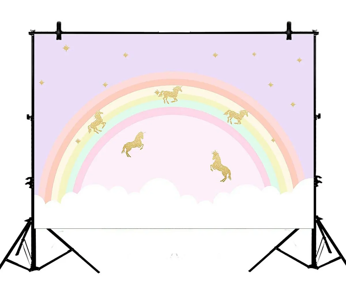 

5x7ft Golden Unicorns Shower Purple Rainbow Polyester Photo Background Portrait Backdrop