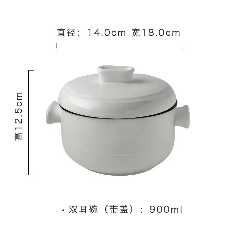 Керамическая посуда, набор посуды, простая Бытовая большая миска, миска для супа, миска для риса, китайская фарфоровая посуда, японская посуда - Цвет: Double ear bowl
