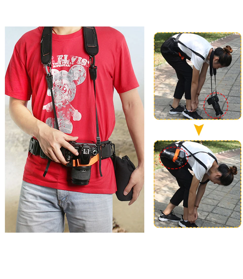 CADeN поясной ремень для камеры регулируемый ремень для объектива черный+ оранжевый чехол для камеры ремень для штатива
