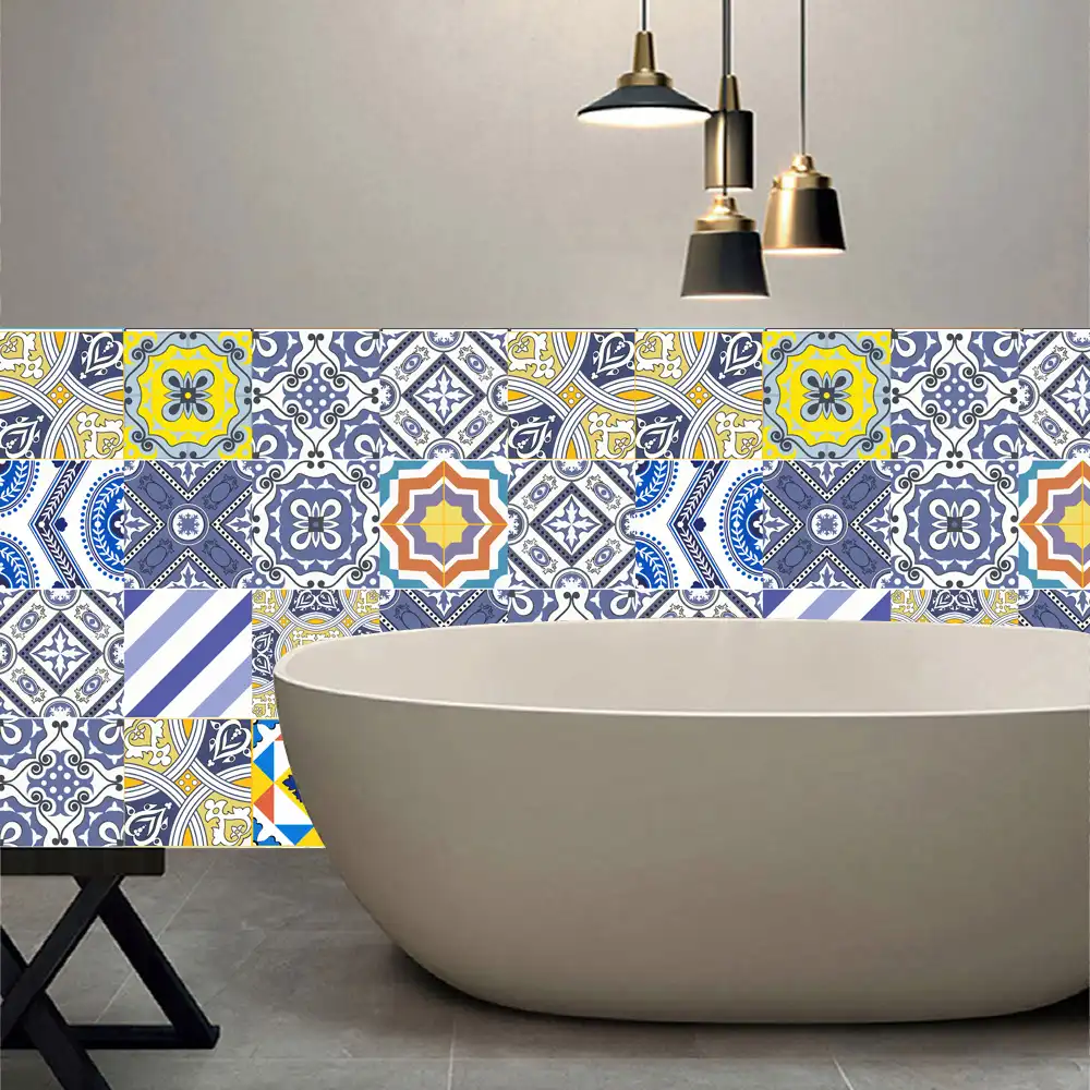 New Bohemian Style Tiles Wall Sticker Living Room Bedroom Wallpaper Bathroom Waist Line Art Mural Home Decor Waterproof Poster Aliexpress