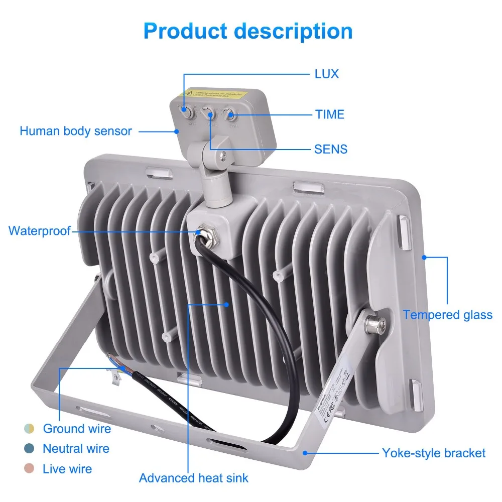 UPGRATE 100 W ПИР инфракрасный движения Сенсор Светодиодный прожектор 220 V-240 V 12000LM движения PIR Сенсор лампа IP65 водонепроницаемый уличный фонарь