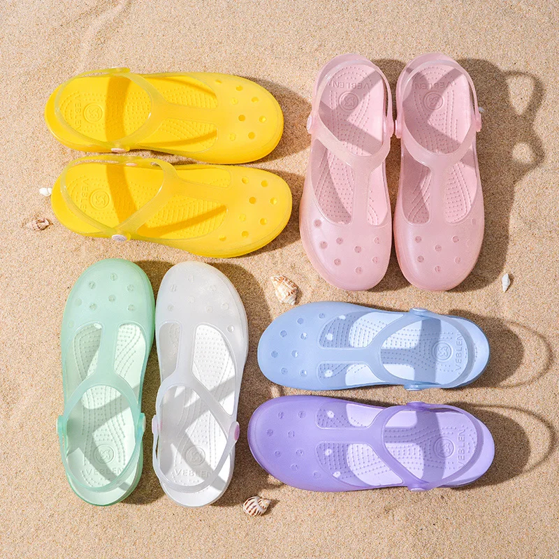 Women Sandals Shoes Rianbow Summer Sandals Female Flat Shoe Casual Ladies Slip On Woman Candy Color Peep Toe Beach Shoes Croc