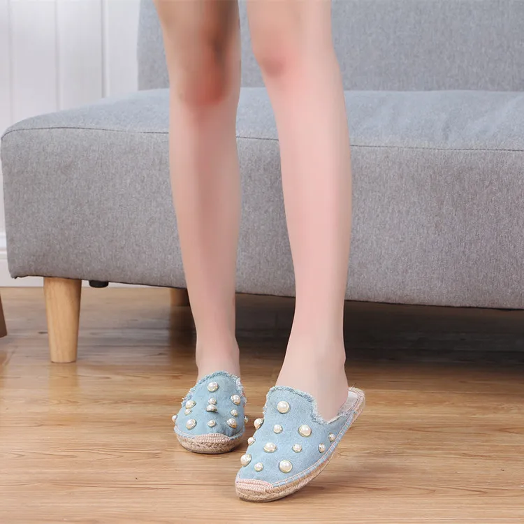 

2019 Slippers Alpargatas Espadrilles Leather Comfortable Slip-on Womens Casual Slippers Breathable Flax Hemp Canvas for Girls