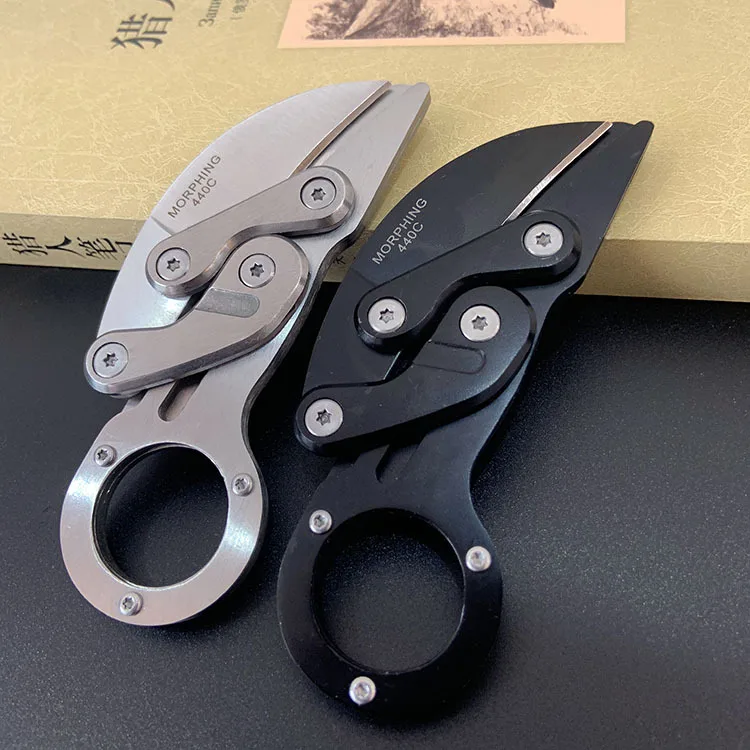 440C Нержавеющая Сталь Открытый EDC выживания Morphing Karambit Многофункциональный механический складной кемпинг режущий канат коготь нож - Цвет: Type2-Black