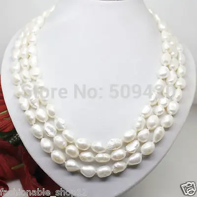 

Free Shipping ~~ Lnatural 7-8mm white pearl long necklace big baroque beads 100 inches