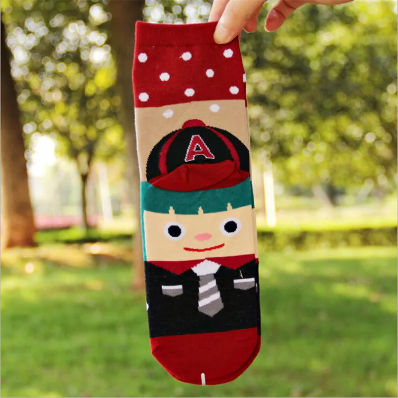 Цветные женские носки с героями мультфильмов, Осень-зима, модные милые носки для женщин и девушек, дышащие уличные хлопковые носки - Цвет: red socks