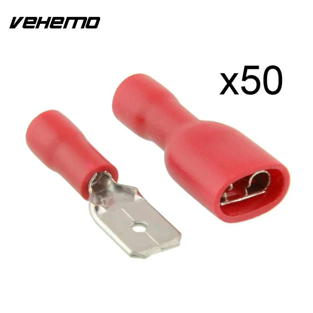 Vehemo 50 пара Красный изолированный красный Spade электрические обжимные проводные, кабельные разъемы терминал
