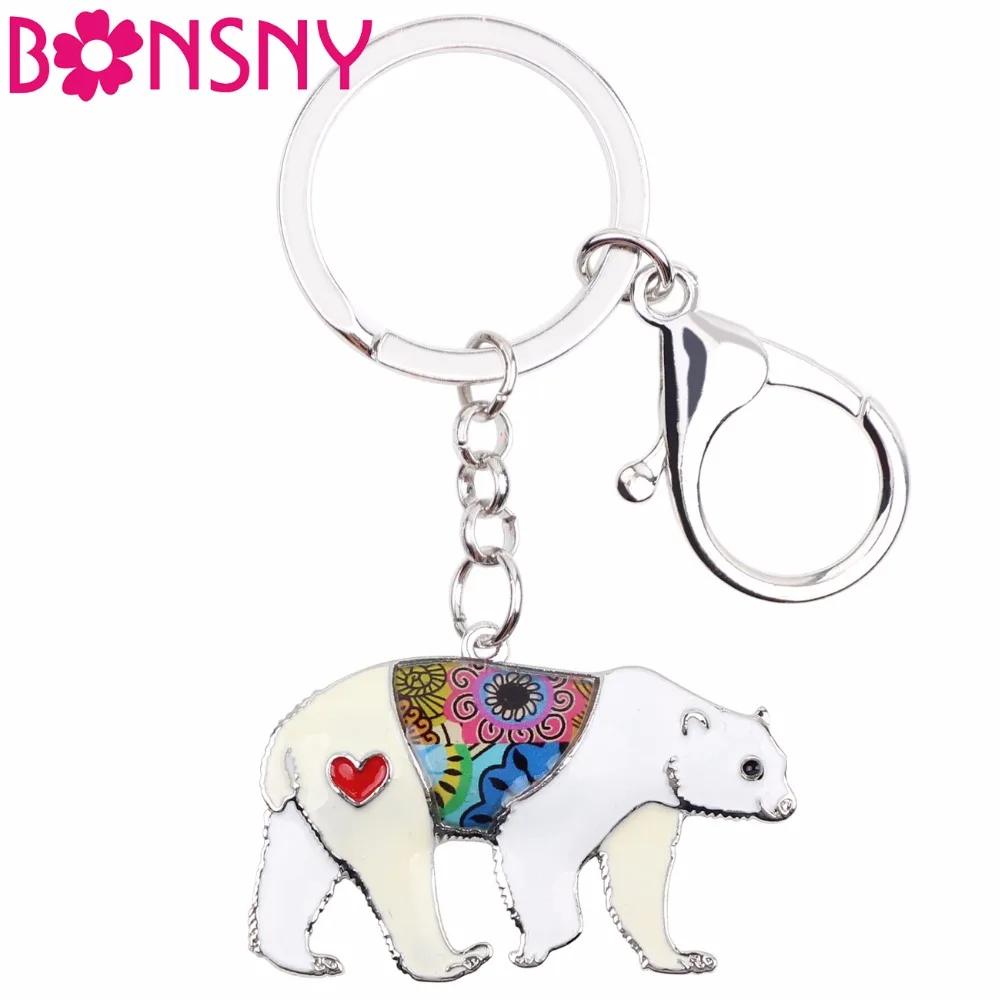 

Bonsny Enamel Floral Sea Polar Bear Key Chain Women Girl Keyring Gift Bag Charms Keychain Car key Purse Halcyone Fashion Jewelry