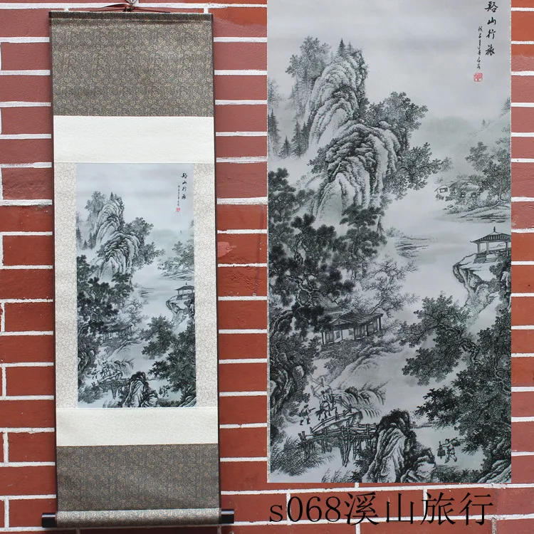 

TNUKK Creek Mountain Travel scroll decoration painting, landscape painting, Chinese painting, Fengshui calligraphy and painting