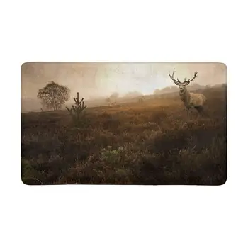 

Foggy Misty Forest in Autumn Fall with Red Deer Stag Doormat Anti-Slip Entrance Mat Floor Rug Indoor Door Mats Home Decor