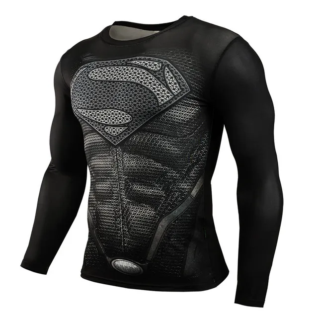 US $6.98 2019 Superman Punisher Rashgard Running Shirt Men T-shirt Long Sleeve Compression Shirts Gym T-shir