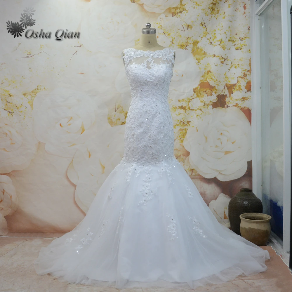 Fashion Ivory Mermaid Wedding Gowns Lace Rhinestones Beaded Bridal