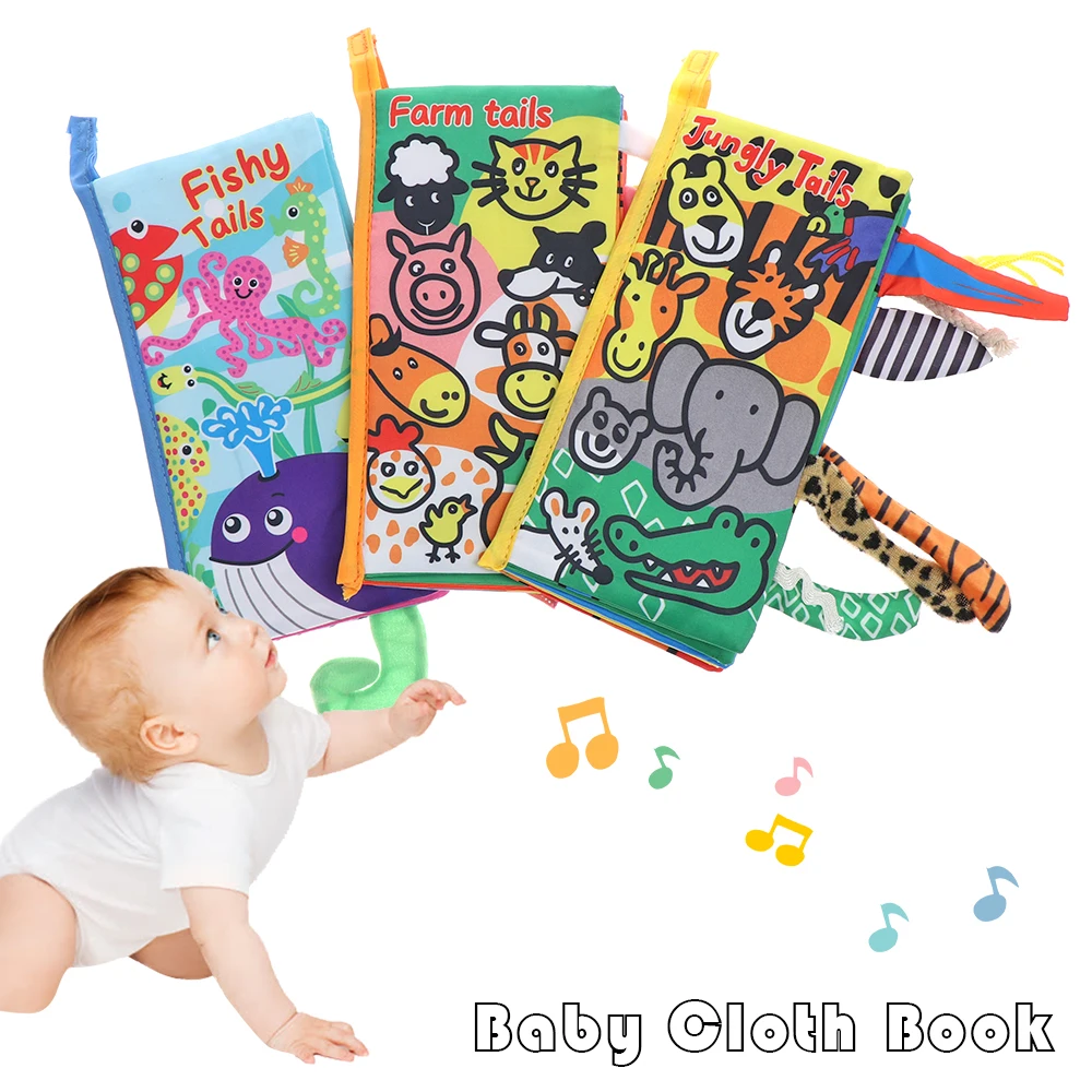 

New Early Learning Educational Toys Baby Cloth Book Gift with Animals Tails Vegetable Cognition English Story Soft Cloth Books