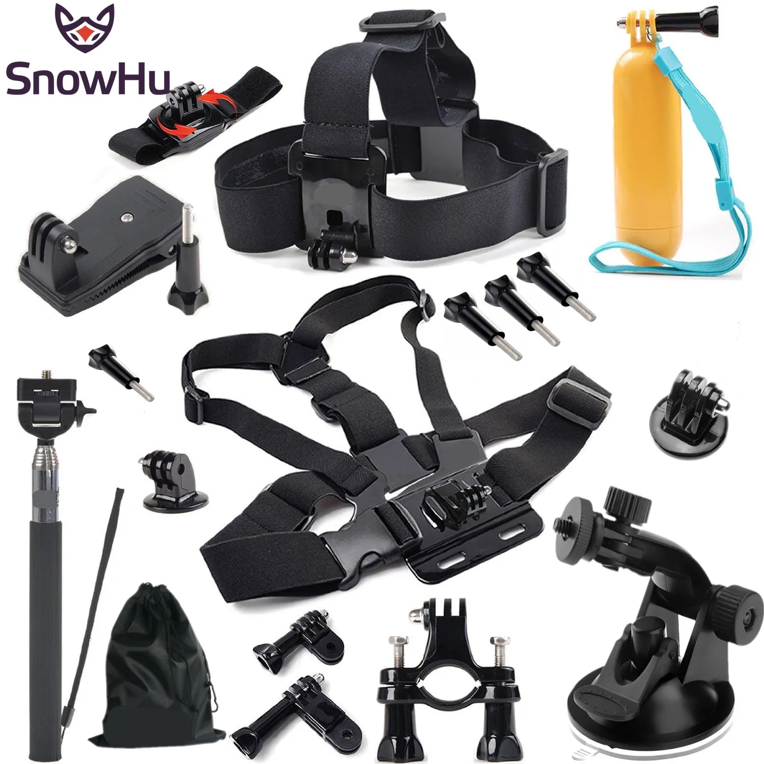SnowHu For go pro Accessories Head chest strap bracelet Monopod with Mount Adapter for GoPro Hero