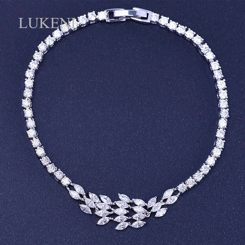 

LUKENI New Design Fashion OL Personality White Color Cubic Zircon The Leaves Hand Catenary Bracelets For Women Jewelry