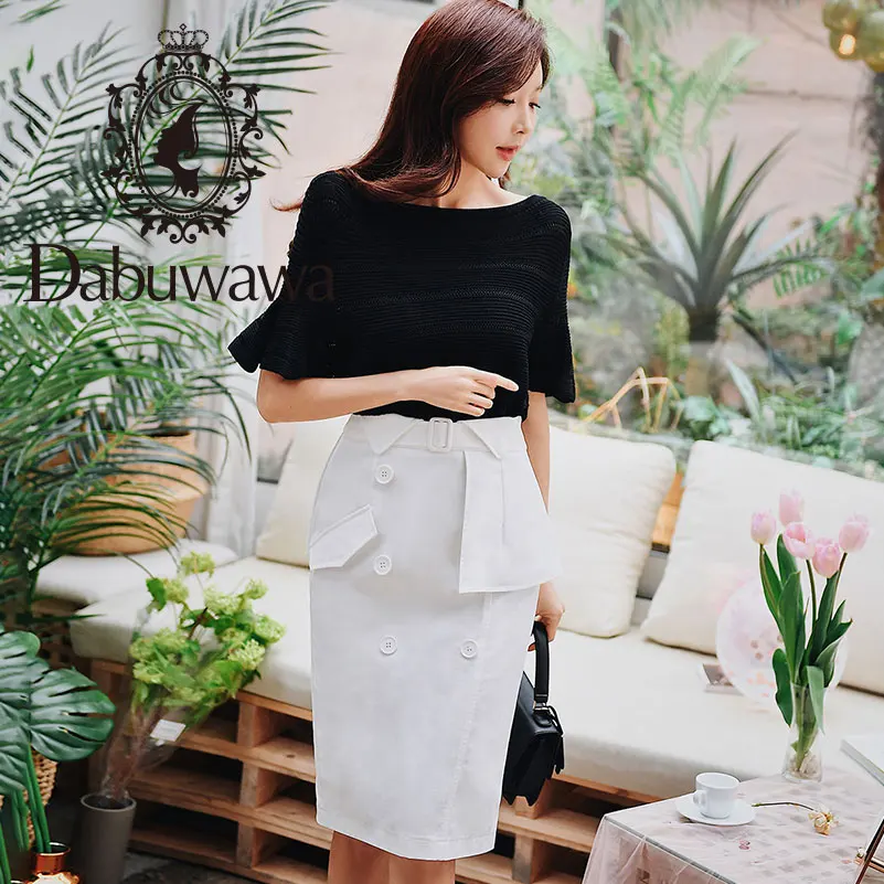

Dabuwawa 2019 New Summer Women's Double-Dreasted A-Line White Bodycon Skirts DN1BSK012