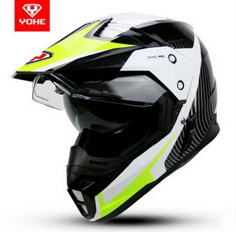 Новинка YOHE двойные линзы для беговых мотоциклетных шлемов зимние внедорожные мотоциклетные шлемы из АБС-пластика YH-628A L XL XXL - Цвет: white yellow 3
