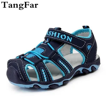 

Summer Boy Sandals Leather Closed Toe Children Beach Shoes Causal Sport Sandals For Kids Brand Cut-out Flats