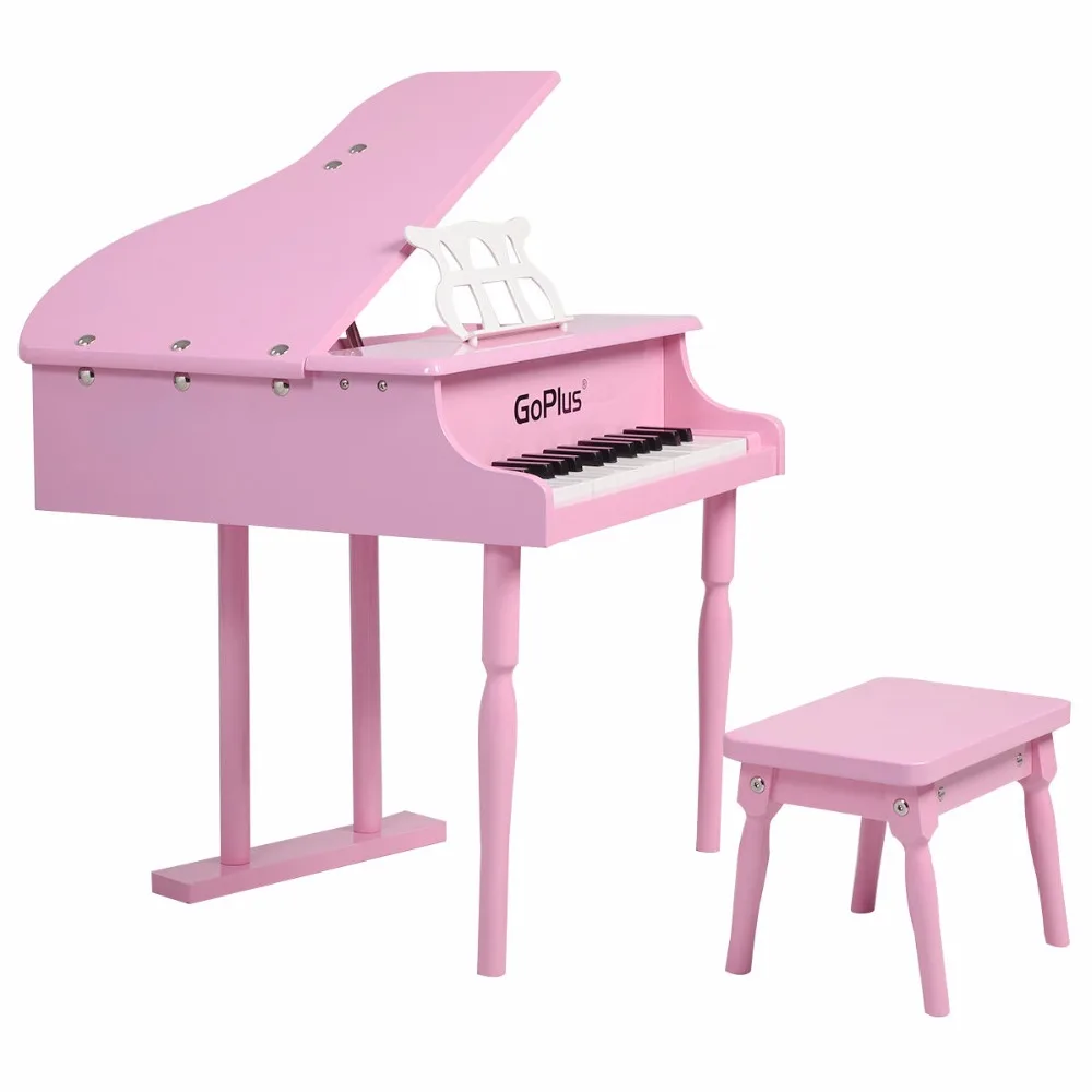 Goplus Children 30 Keys Toy Grand Baby Piano with Kids Bench Wood Black Pink Kids Pianos Toddlers Birthdays Gift TY322017
