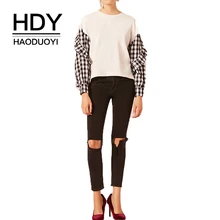 HDY Haoduoyi New Style Autumn Youth Simple Drop Shoulder Stitching Plaid Long-sleeved Wooden Button Cuff Rib Round Neck Shirt HDY Haoduoyi New Style Autumn Youth Simple Drop Shoulder Stitching Plaid Long-sleeved Wooden Button Cuff Rib Round Neck Shirt