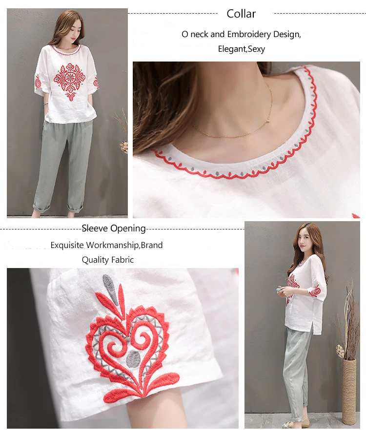 Женская блузка большого размера с вышивкой, белые женские топы, повседневная хлопковая свободная Этническая винтажная одежда