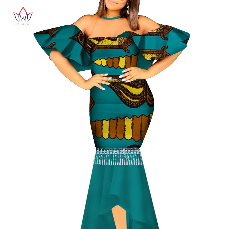 Анкара платья Базен Riche африканская восковая печать длинные платья русалки Дашики размера плюс 6XL африканская стильная одежда для женщин WY4956 - Цвет: 17
