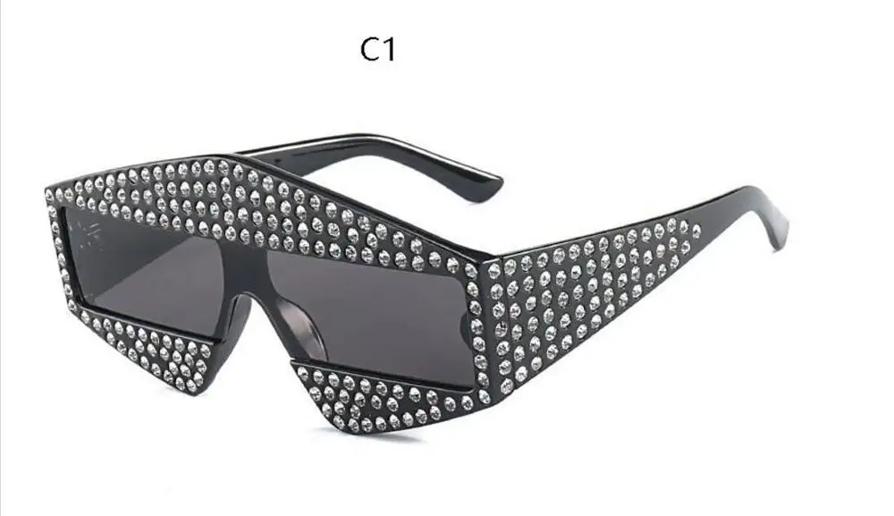 Модные треугольные солнцезащитные очки большая Ретро оправа Алмазная личность солнцезащитные очки для мужчин женщин бренд UV400 негабаритных солнцезащитных очков - Цвет линз: C1 black gray