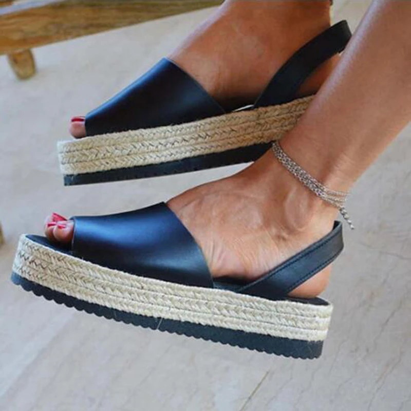 

2019 new fashion Shoes Sandals Women's Ladies Summer Flat Woven Thick-Bottom Sandals Roman shoes woman