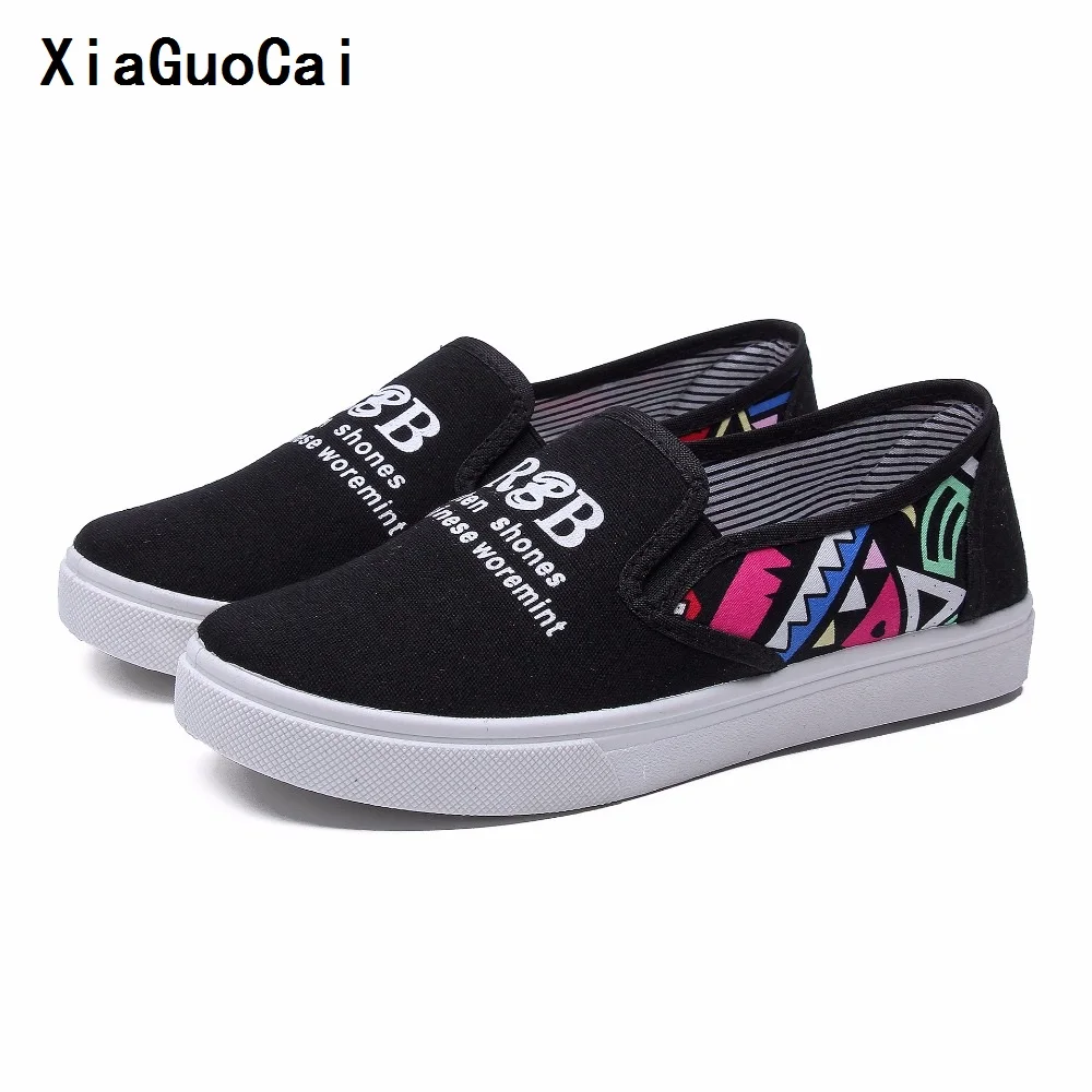 Women Casual Shoes footwear Fashionable vulcanization Rubber 2017 Canvas shoes Slip-On Breathable Graffiti women Flat shoes (1)