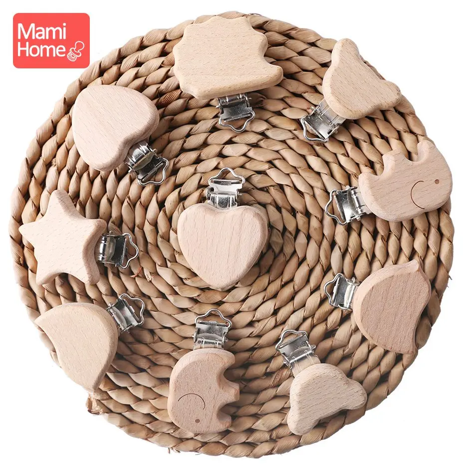 

mamihome 4PCS Wooden Teether Animal Pacifier Cilp Baby Accessories Food Grade Wood Chew Toys DIY Pacifier Chain Baby Teething