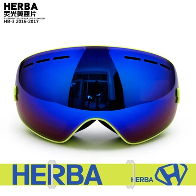 Новинка, лыжные очки HERBA, двойные линзы, UV400, анти-туман, для взрослых, сноуборд, Лыжный спорт, очки для женщин, мужчин, снежные очки - Цвет: Fluorescent Frame B