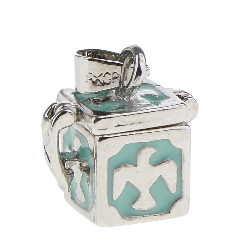 Vintage Geometric Cubic Geometric Urn Pendant Bird Pattern Memorial Charms Locket Jewelry