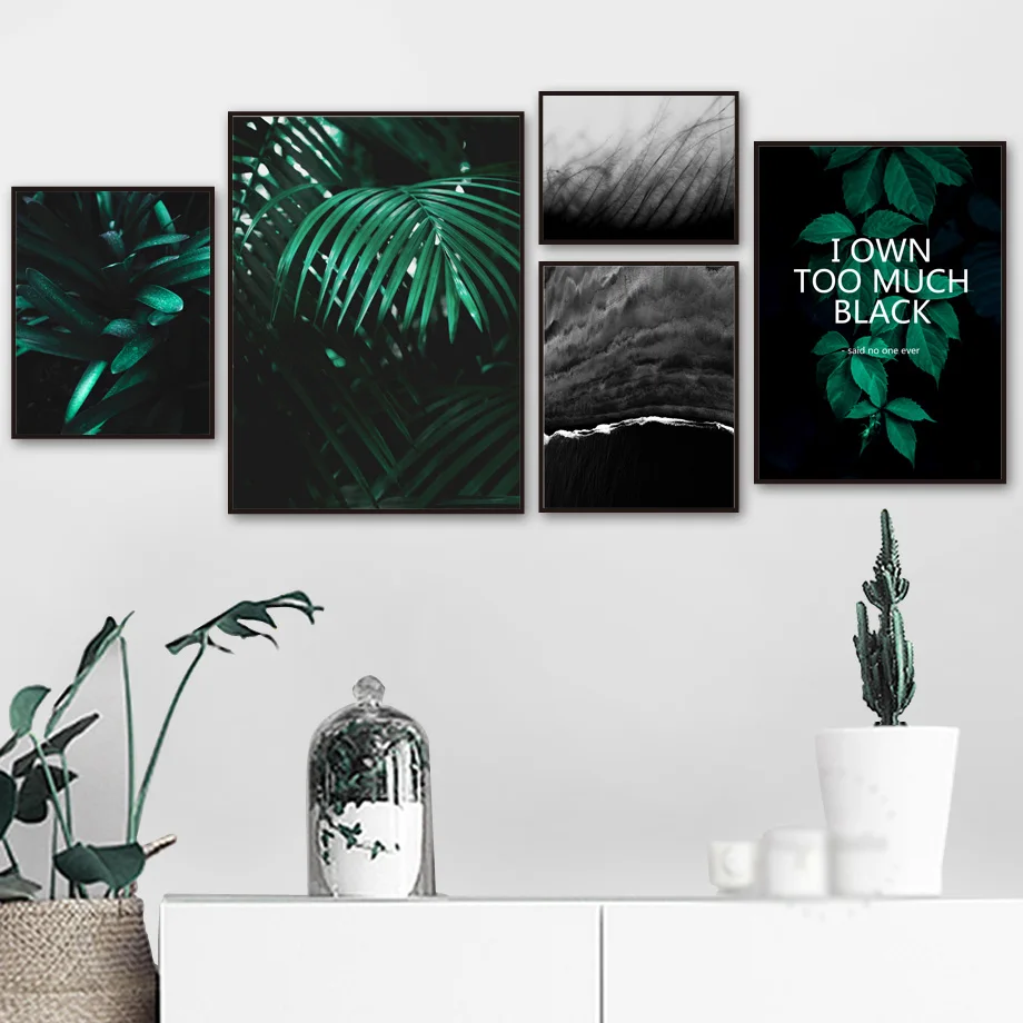 

Green Palm Leaf Black White Sea Landscape Wall Art Canvas Painting Nordic Posters And Prints Wall Pictures For Living Room Decor