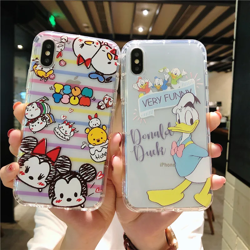 

100pcs For iPhone XS Max XR X Mickey Mouse Minnie Donald Duck Daisy Winnie Pooh Bear Stitch Clear Soft Case For iPhone 8 6 6S 7p