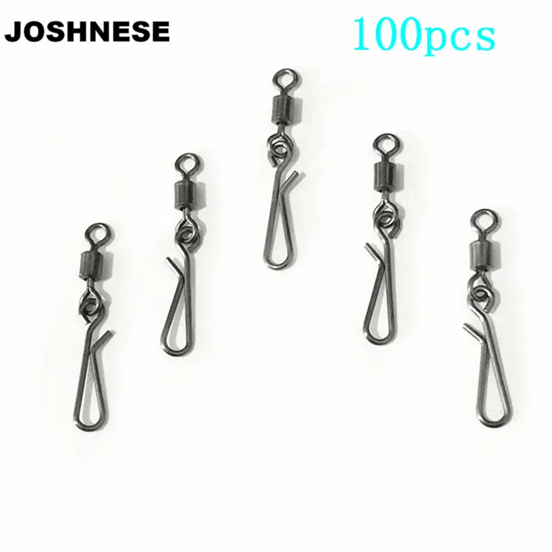 

JOSHNESE 100pcs/pack Fishing Swivels MS+HX Rolling Swivel with Snap Hook Connector Terminal Swivel for Fishihooks