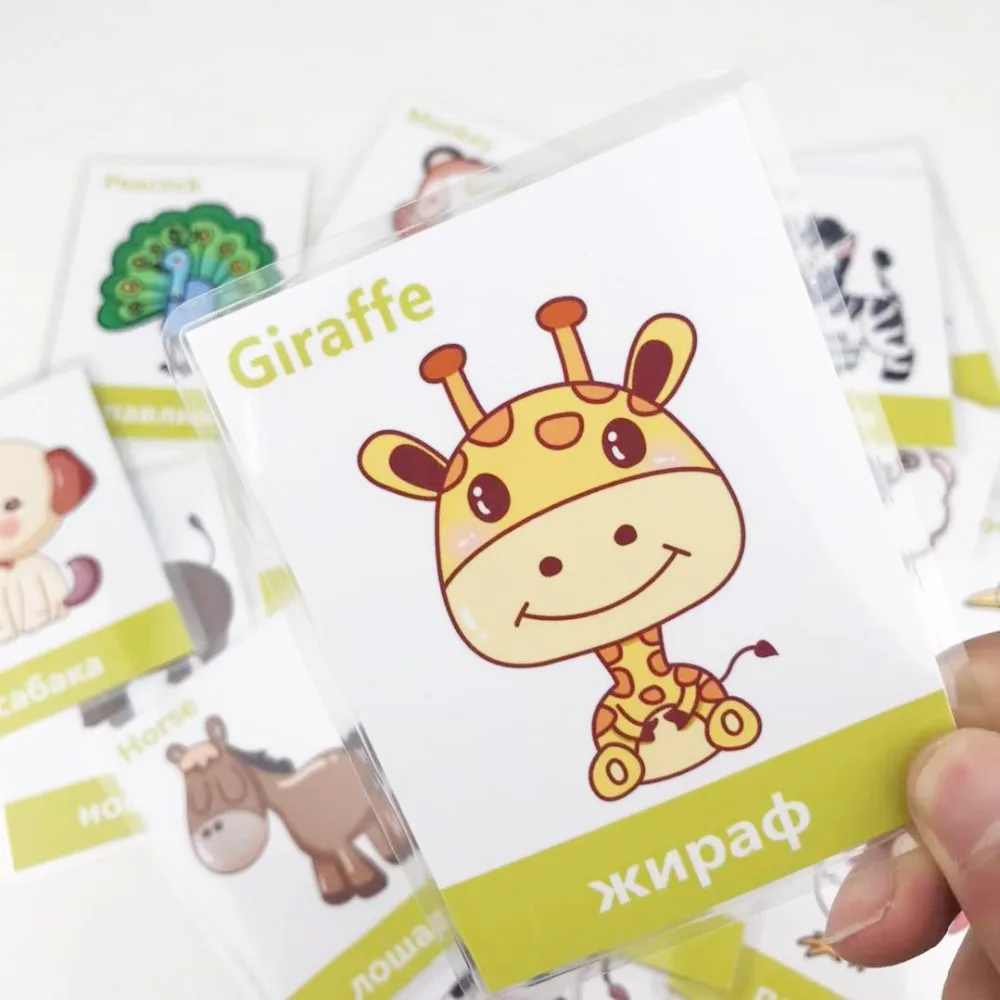 DDWE английская карманная флеш карта с русским животным Монтессори обучающая