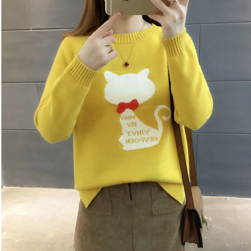 

Pullovers 2019 New Knitwear Woman Winter Knit Korea Jumper Sweater Ladies New Yellow Pullover Tops Long Sleeve Fashion Female
