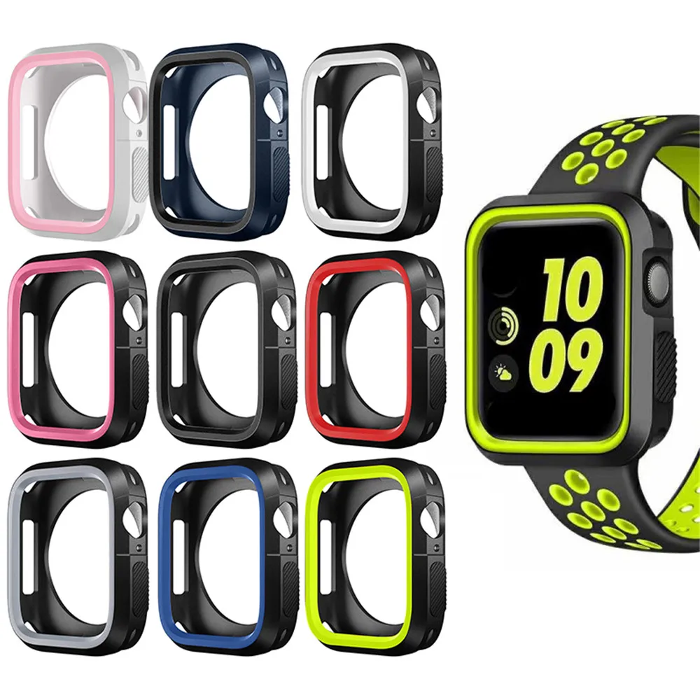 

Fashion Dual Colors Silicone Case For Apple Watch Series 1/ 2/3 Cover Frame Full Protection 42mm 38mm For i Watch 4 Case 4