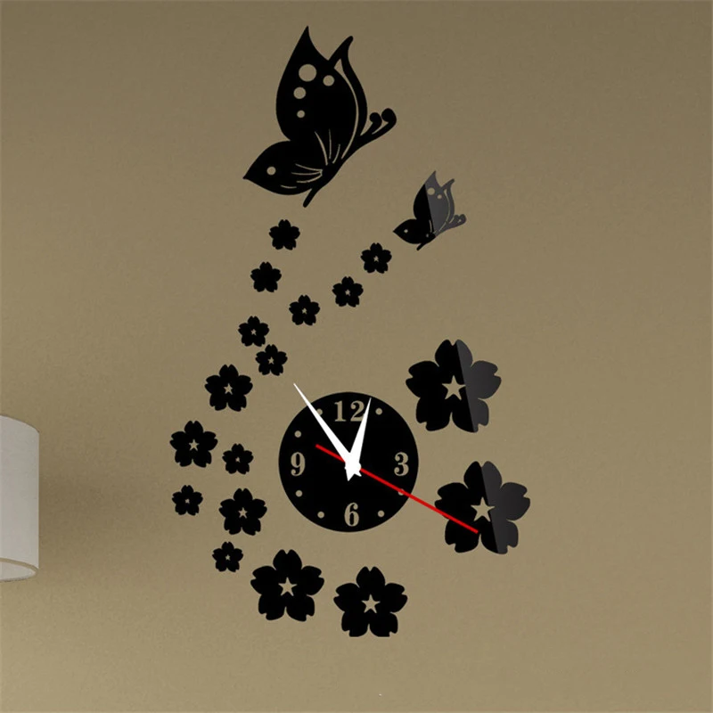 

Butterfly Flowers 3D Wall Clock Mirror Wall Stickers Home Decoration TV Background Decoration Mirror Living Room Sticking Decal
