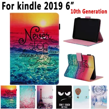 

For New Amazon Kindle 2019 6" 10th Generation Case Fashion Painted Soft Shockproof Stand Smart Shell Funda Capa +Gift Stylus Pen