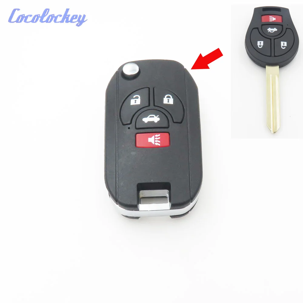 Cocolockey Modified Flip Remote Key Shell Fit for NISSAN TIIDA LIVINA MARCH Replacement Folding Shell Key 3+1 ButtonS