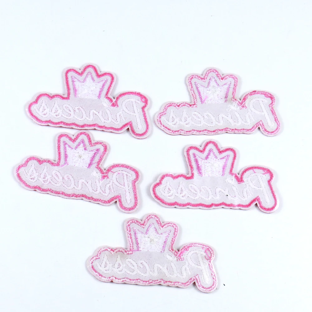 5 шт./лот розовая корона для принцессы вышивка патч железная Одежда для девочек украшенная ткань значок