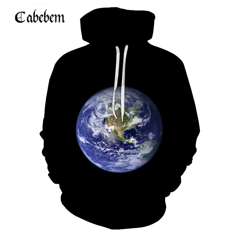 

New fall 2019 men's 3D printed earth hoodie sweatshirt fashion casual men's/women harajuku street sportswear hoodie pullover
