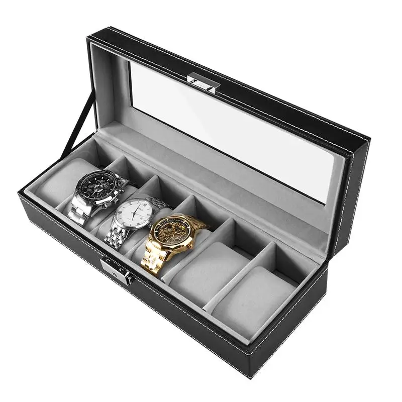 

6 Slot Watch Box Case Organizer Jewelry Cosmetics Storage Box Display Holder Organizer with Glass Clear