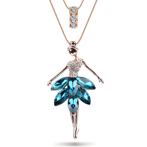 Bonsny Сплав заявление Макси Танцующая балерина Фея Ангел ожерелье с цепочкой, чокер кулон новая мода ювелирные изделия для женщин - Окраска металла: Blue