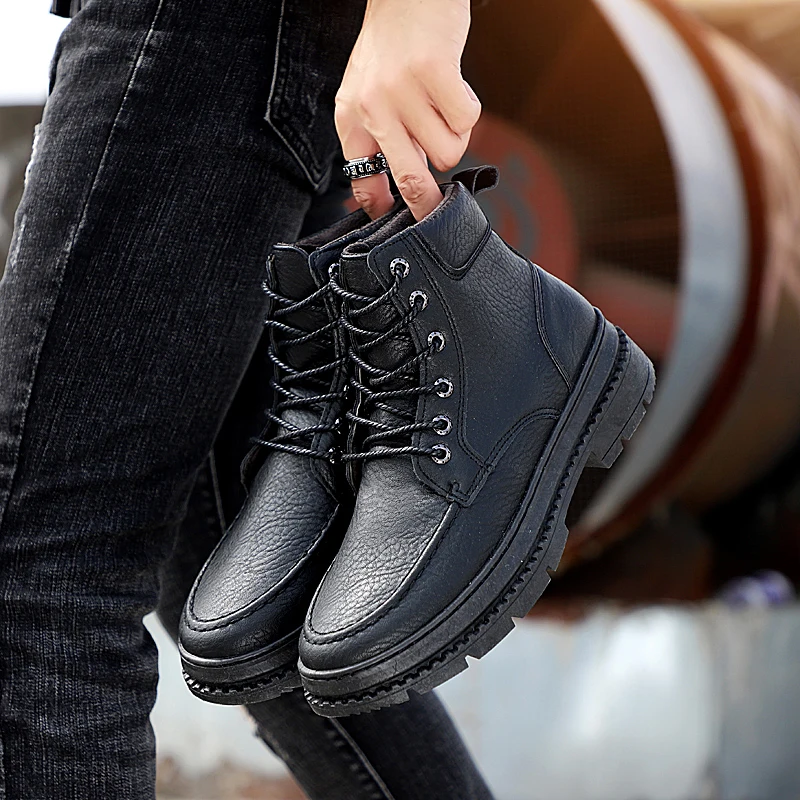 Мужские кожаные ботинки с круглым носком chaussure homme 3 цвета однотонные