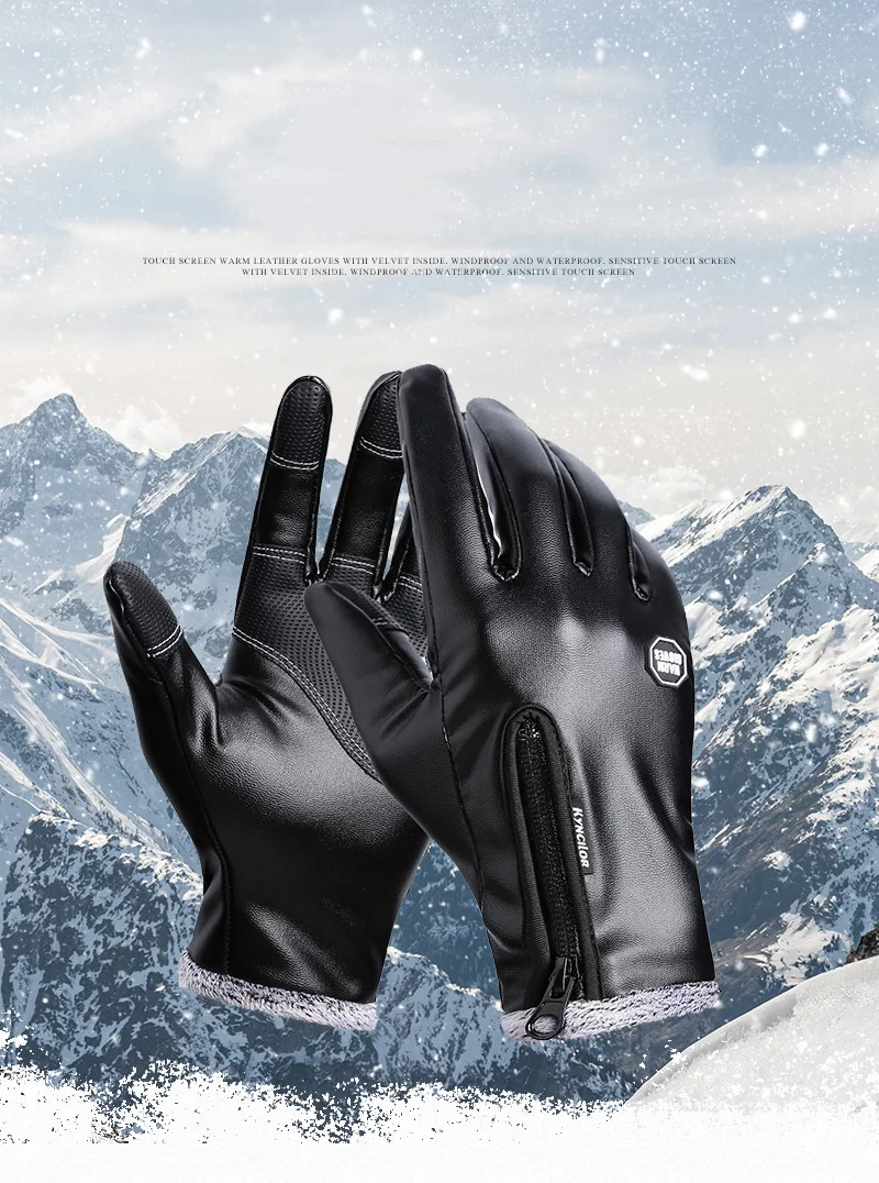 Новые мужские женские зимние сенсорный экран теплые кожаные перчатки ветрозащитные непромокаемые плюс бархатные мотоциклетные перчатки для рыбалки