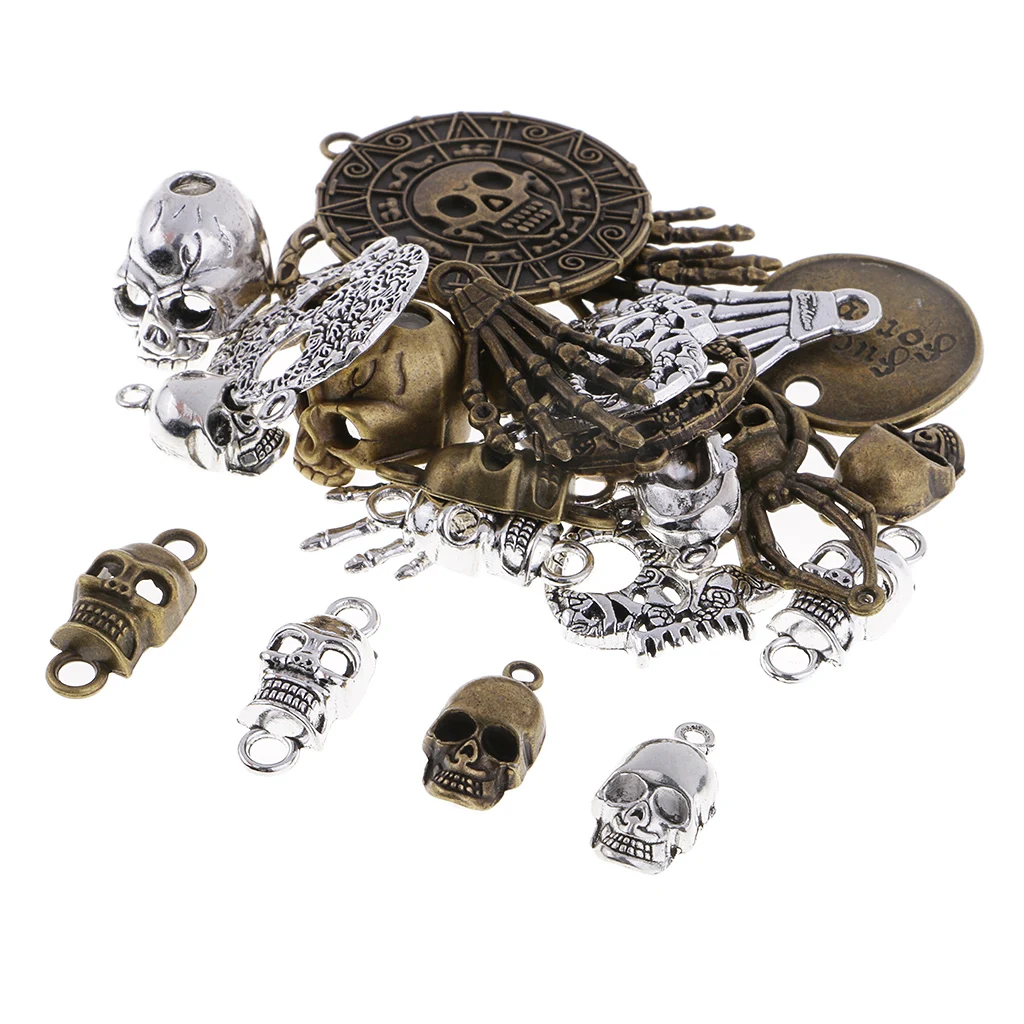 100 Grams Mixed Antiqued Skull Skeleton Pendant Charms for Handmade Steampunk Necklace Punk Jewelry Hanging Craft Accessories